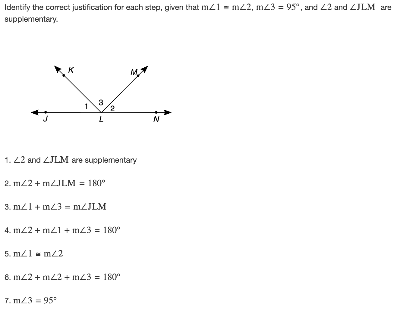 Identify the correct justification for each step,