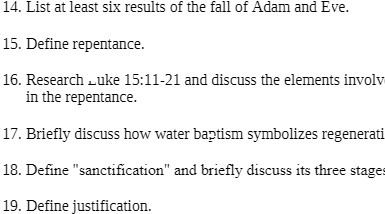 14. List at least six results of the fall of Adam