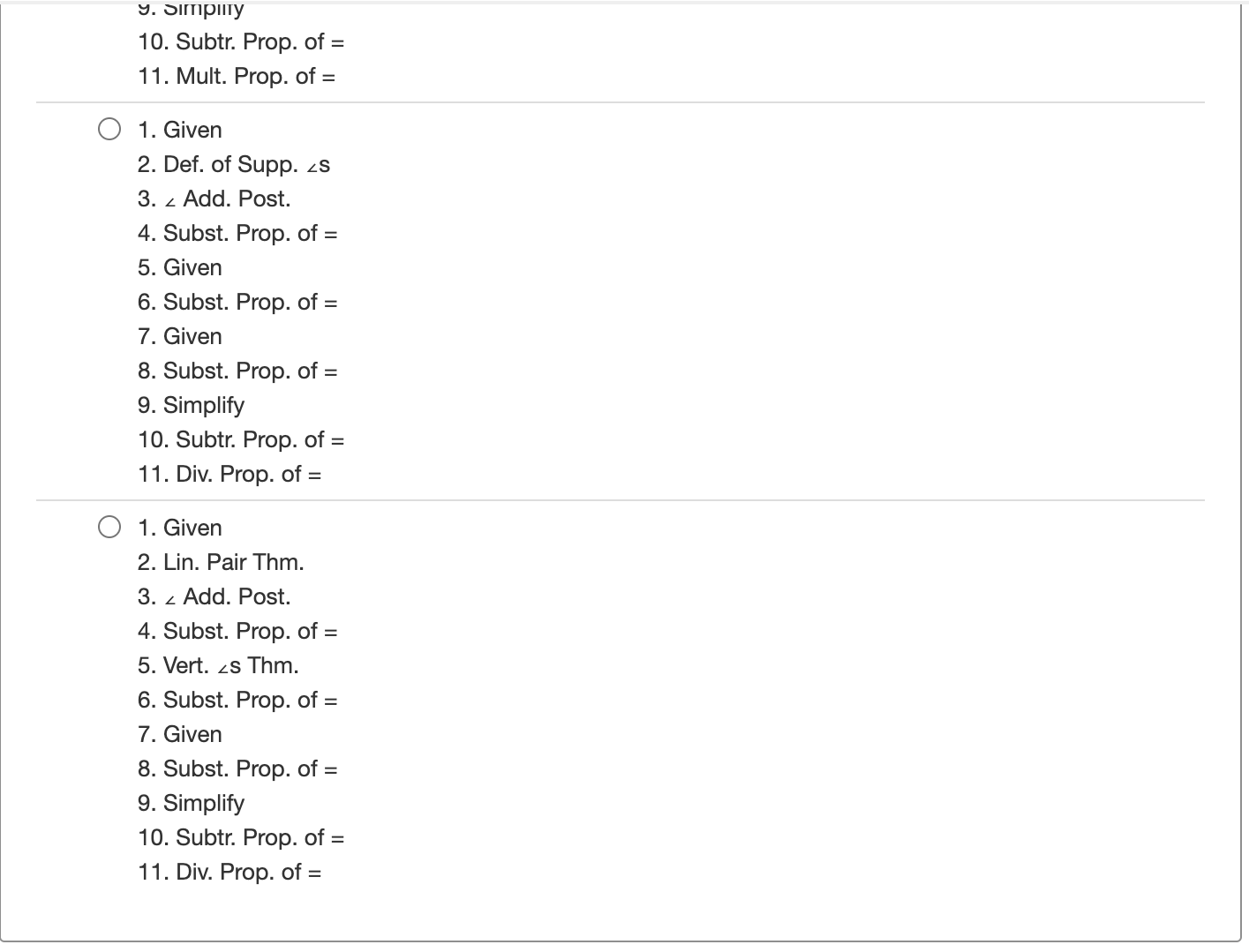 Identify the correct justification for each step,