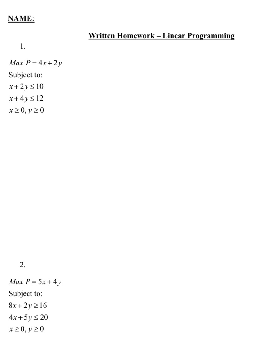 NAME: Written Homework - Linear Programming 1.