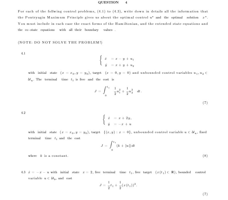 QUESTION For each of the follwing control