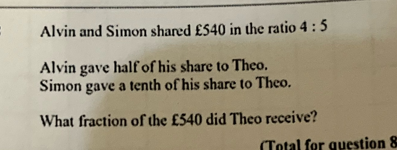 what fraction does Theo get Alvin and Simon