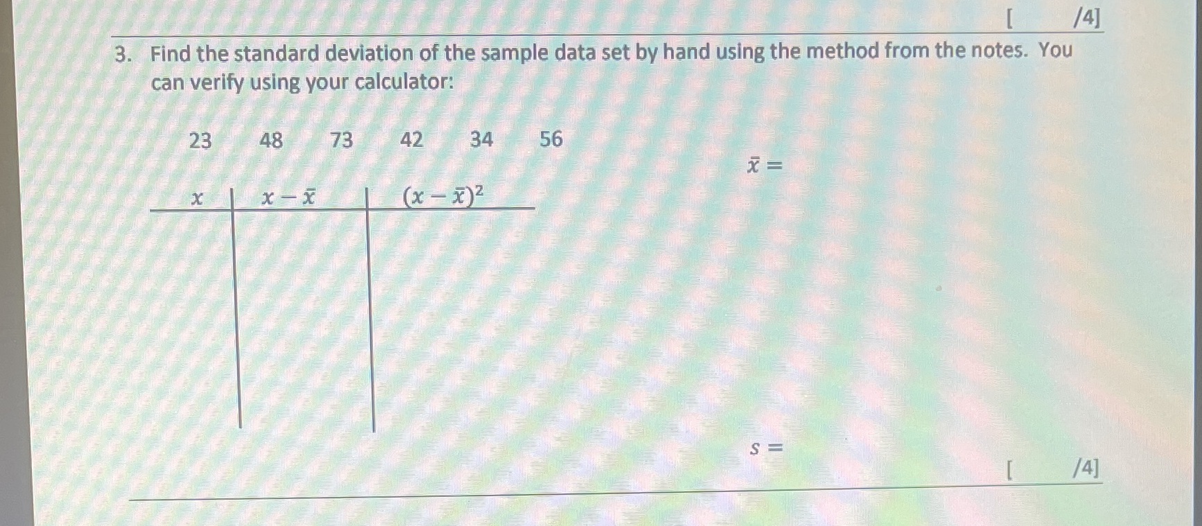 /4] 3. Find the standard deviation of the sample