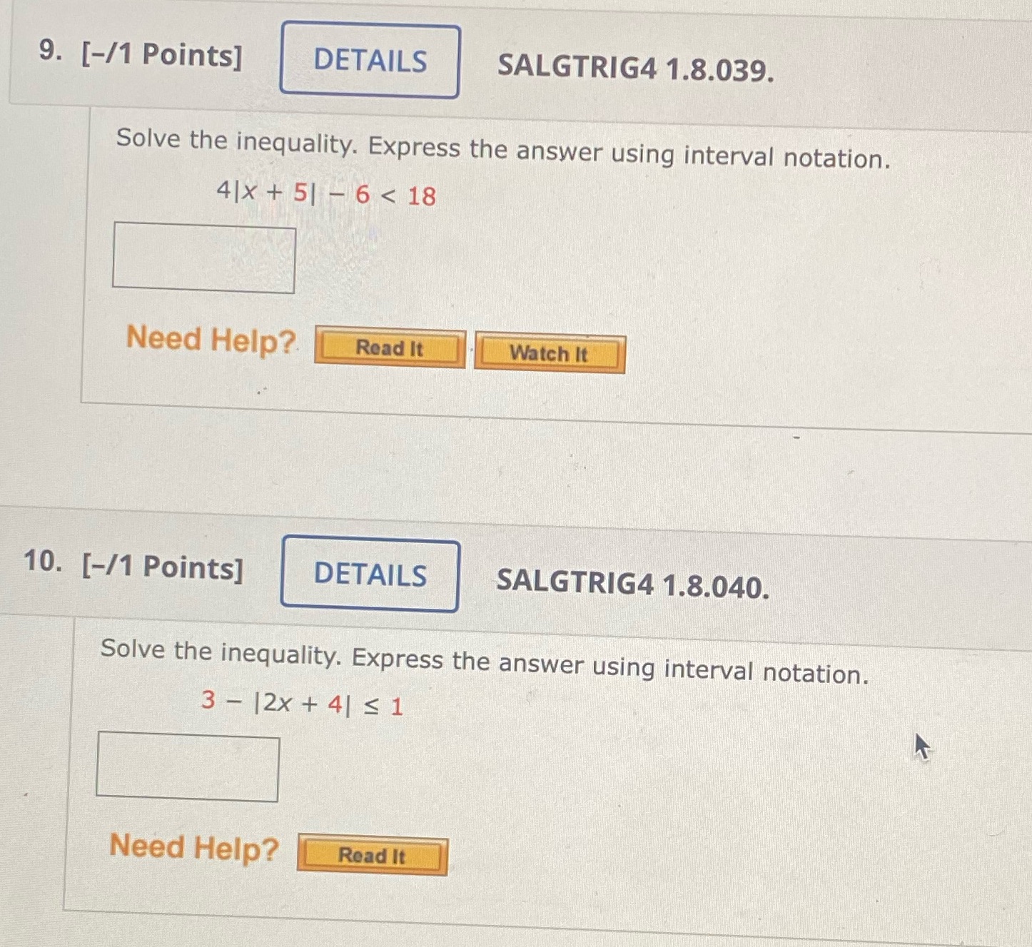 9. [-/1 Points] DETAILS SALGTRIG4 1.8.039. Solve