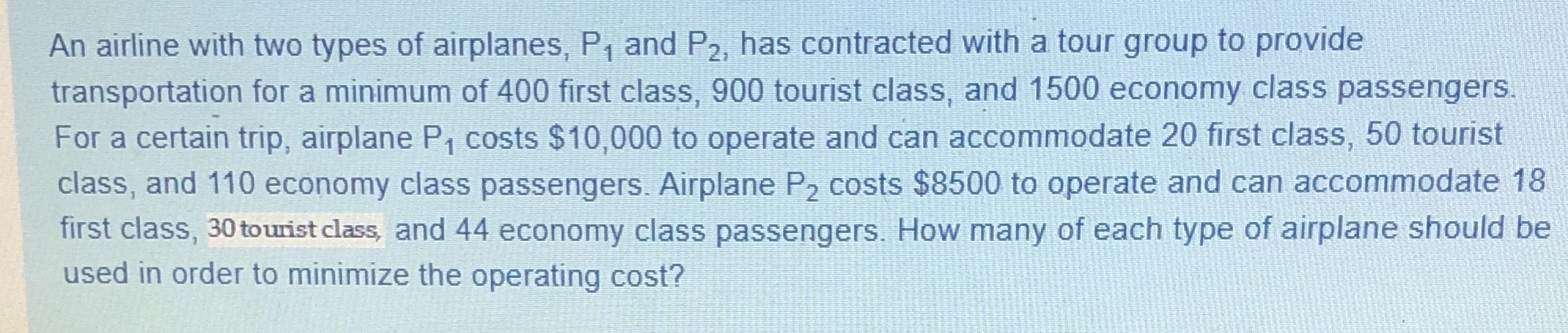 Solve this linear problem An airline with two