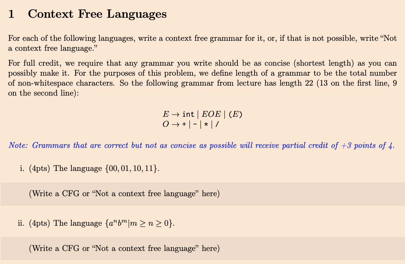 1 Context Free Languages For each of the