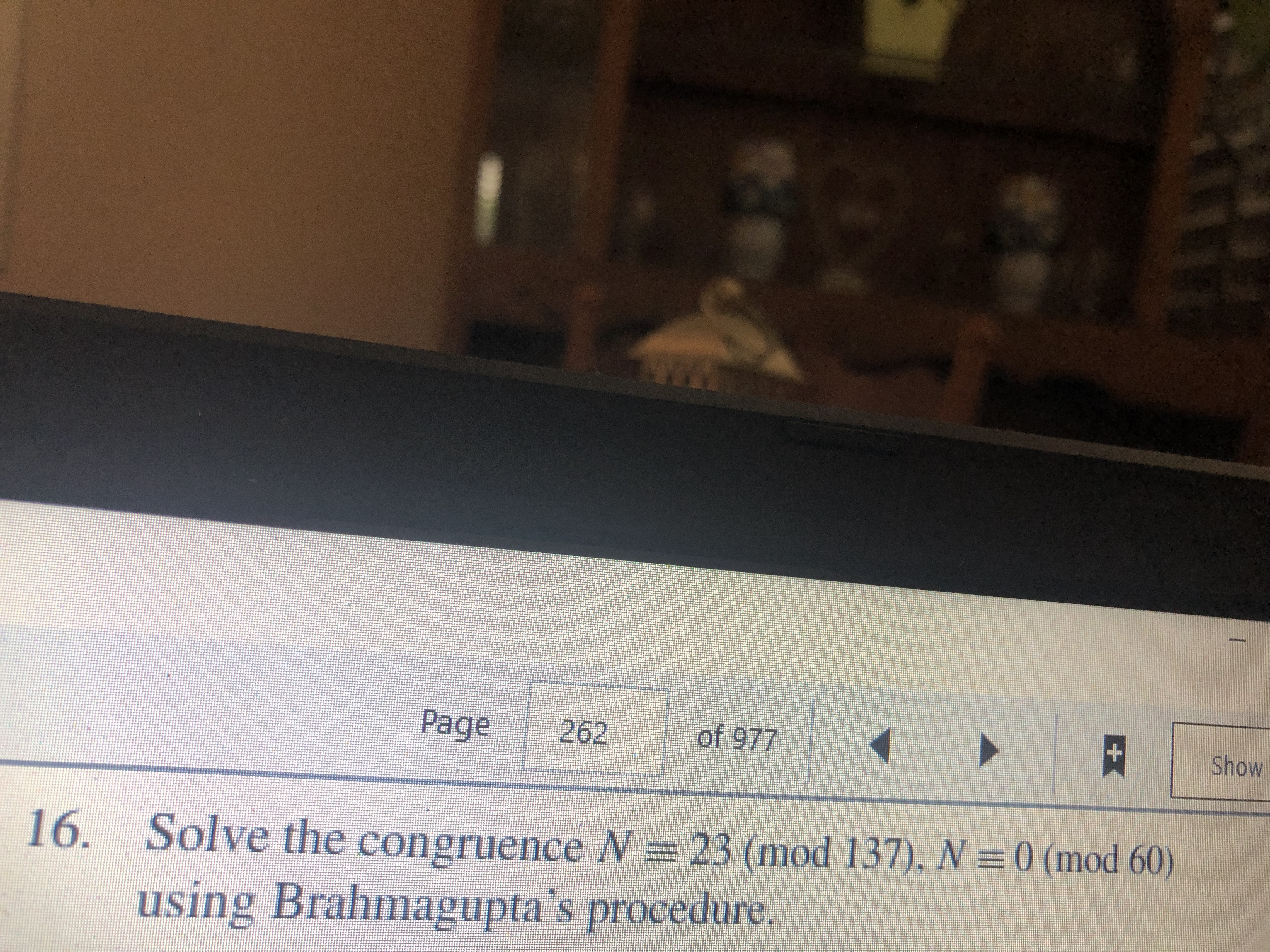 Page 262 of 977 + Show 16. Solve the congruence /
