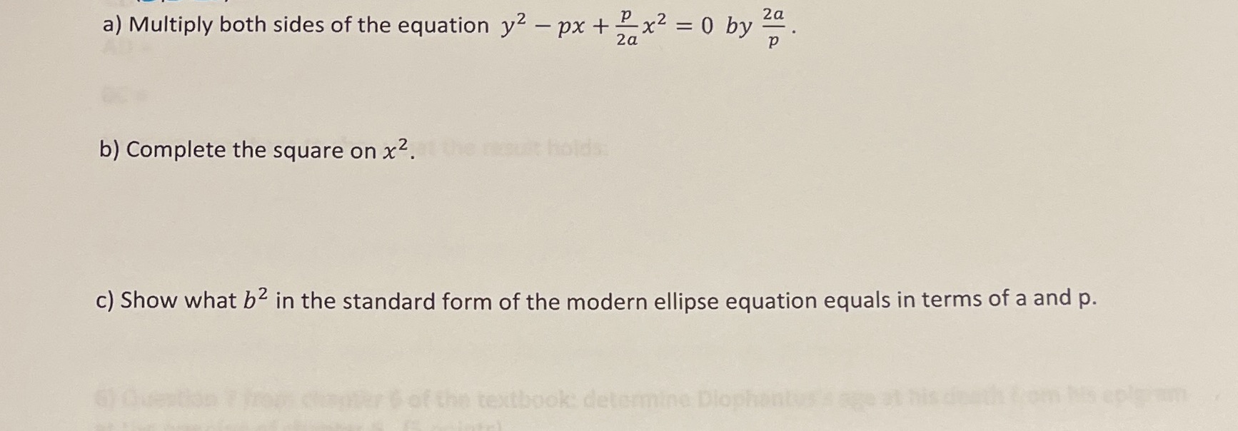 a) Multiply both sides of the equation y2 - px +