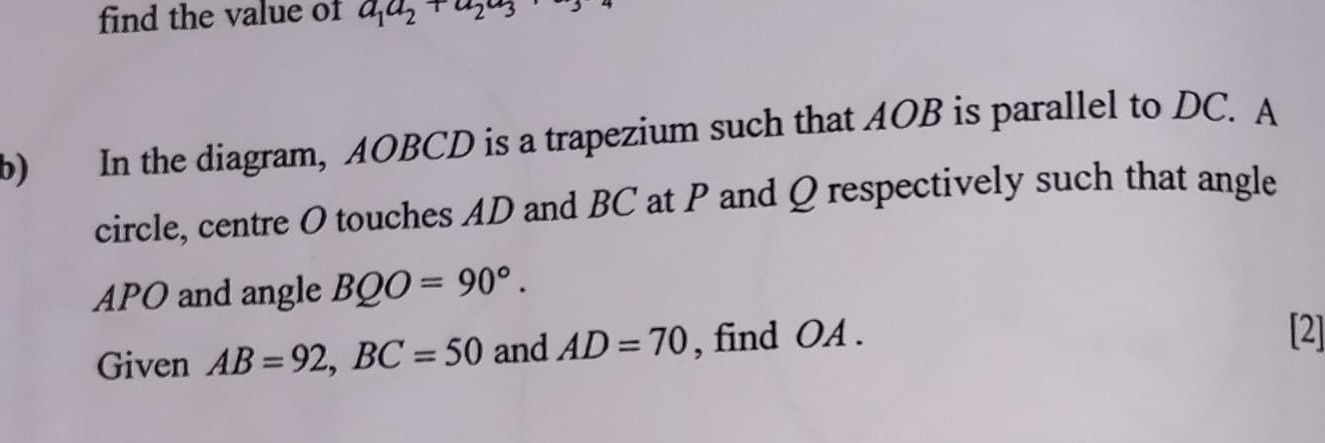 find the value of ad b) In the diagram, AOBCD is