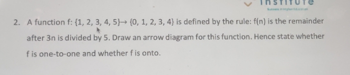 INSTITUTe 2. A function f: {1, 2, 3, 4, 5)- {0,