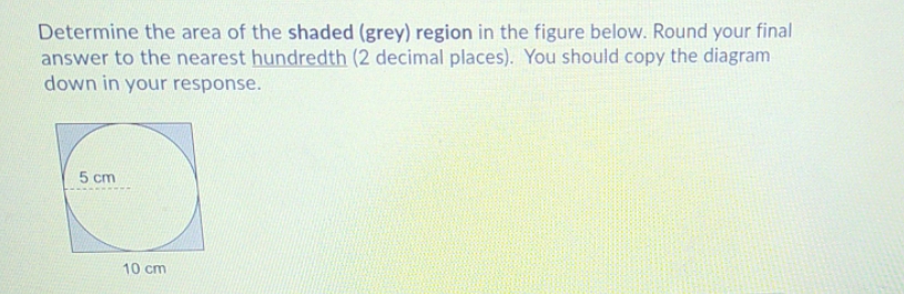 Determine the area of the shaded region in the