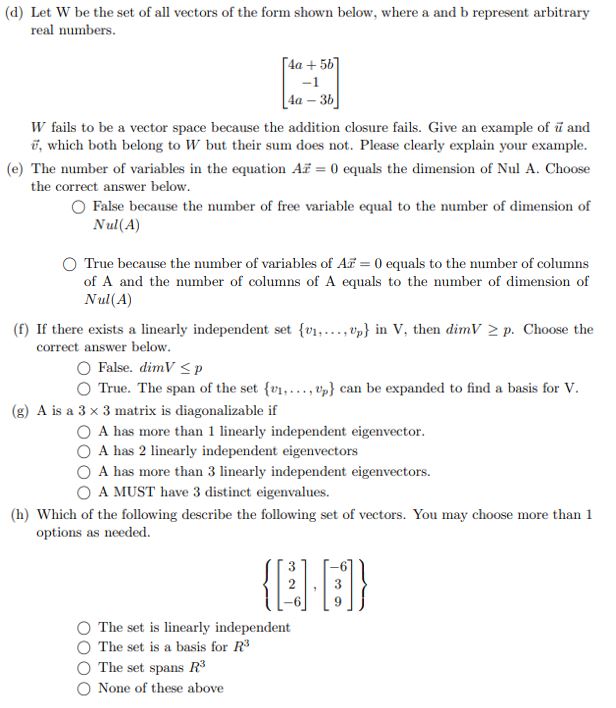 {d} Let W be the set of all vectors of the form
