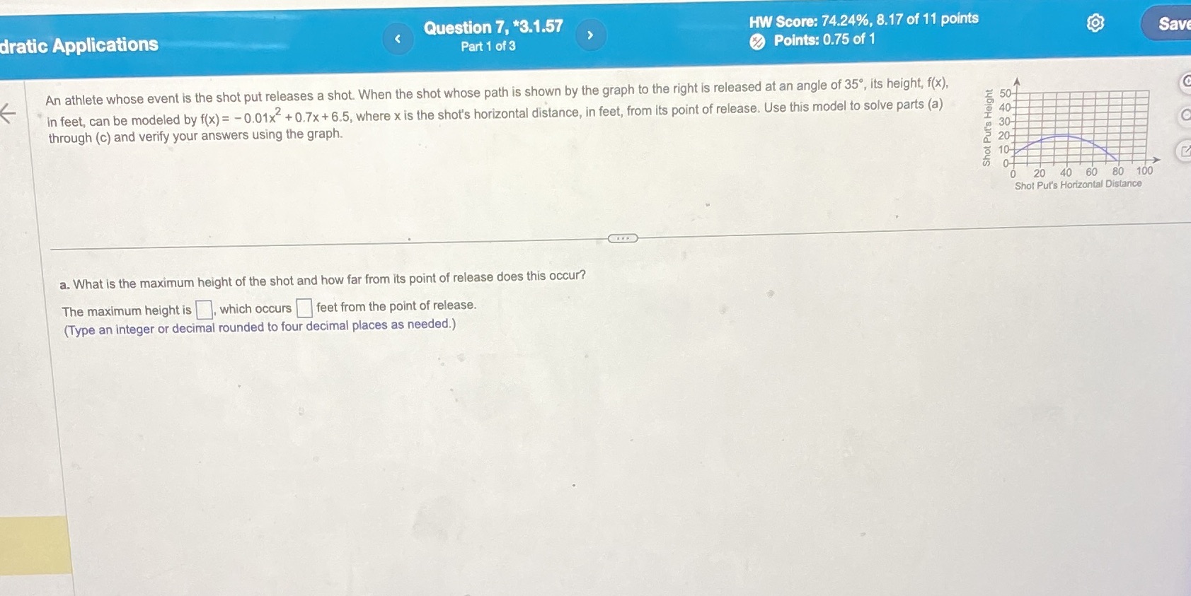 dratic Applications Question 7, *3.1.57 HW Score: