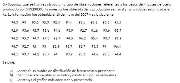 3.- Suponga que se han registrado un grupo de