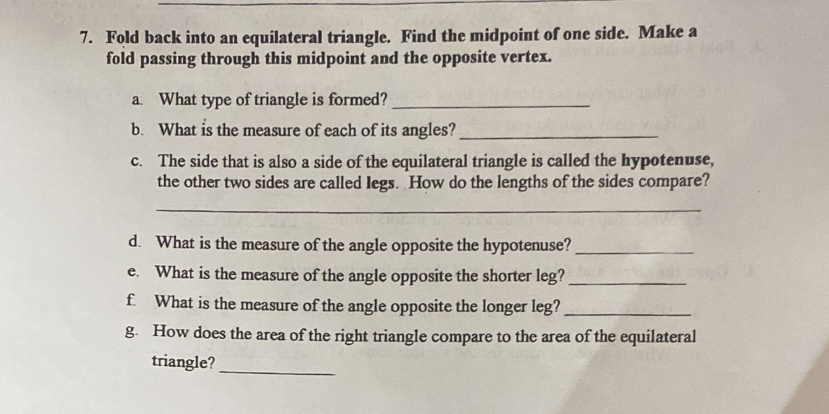 Circle activity 7. Fold back into an equilateral