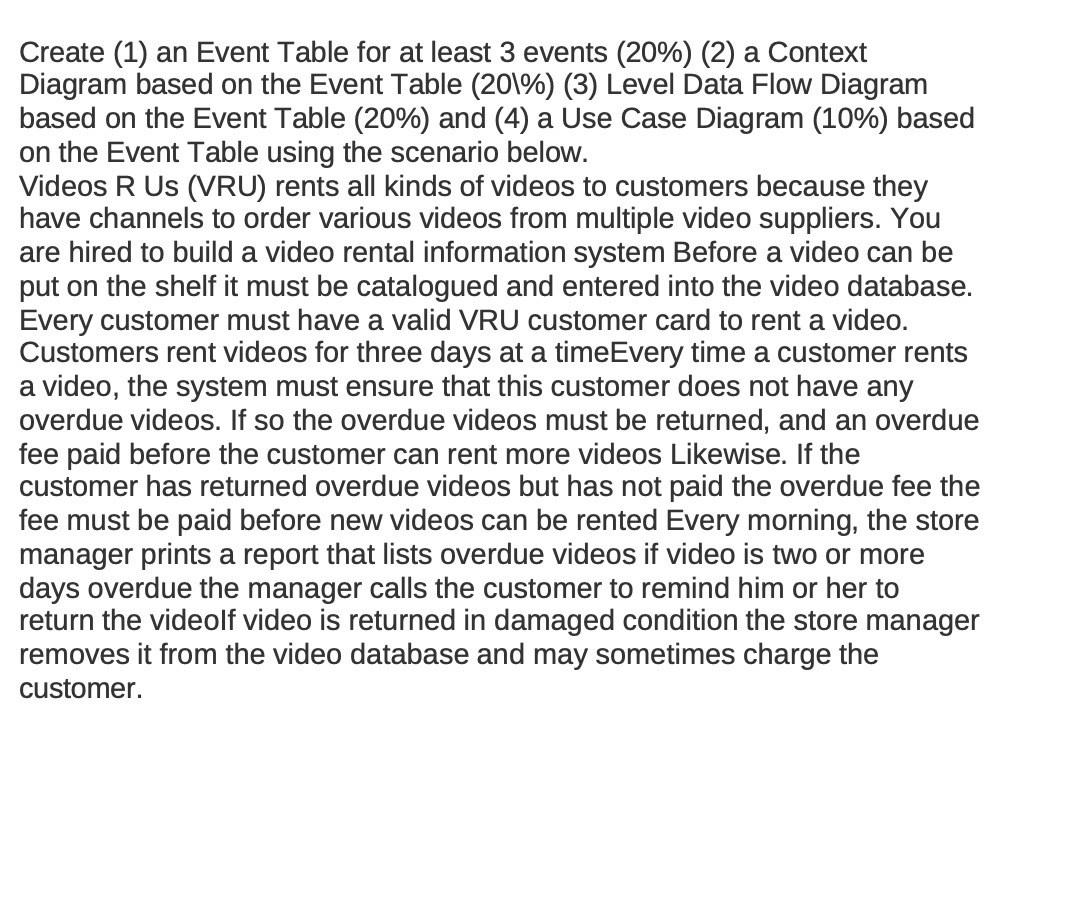 Create (1) an Event Table for at least 3 events
