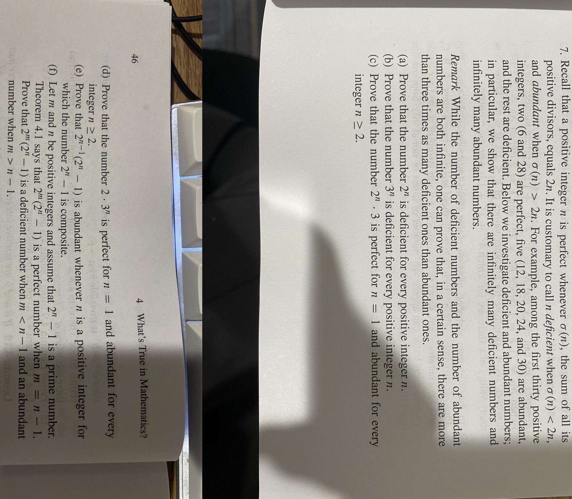 7. Recall that a positive integer n is perfect