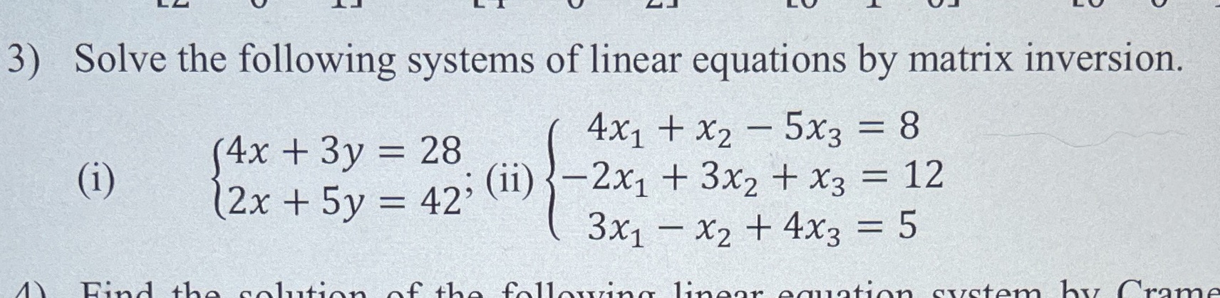 3) Solve the following systems of linear