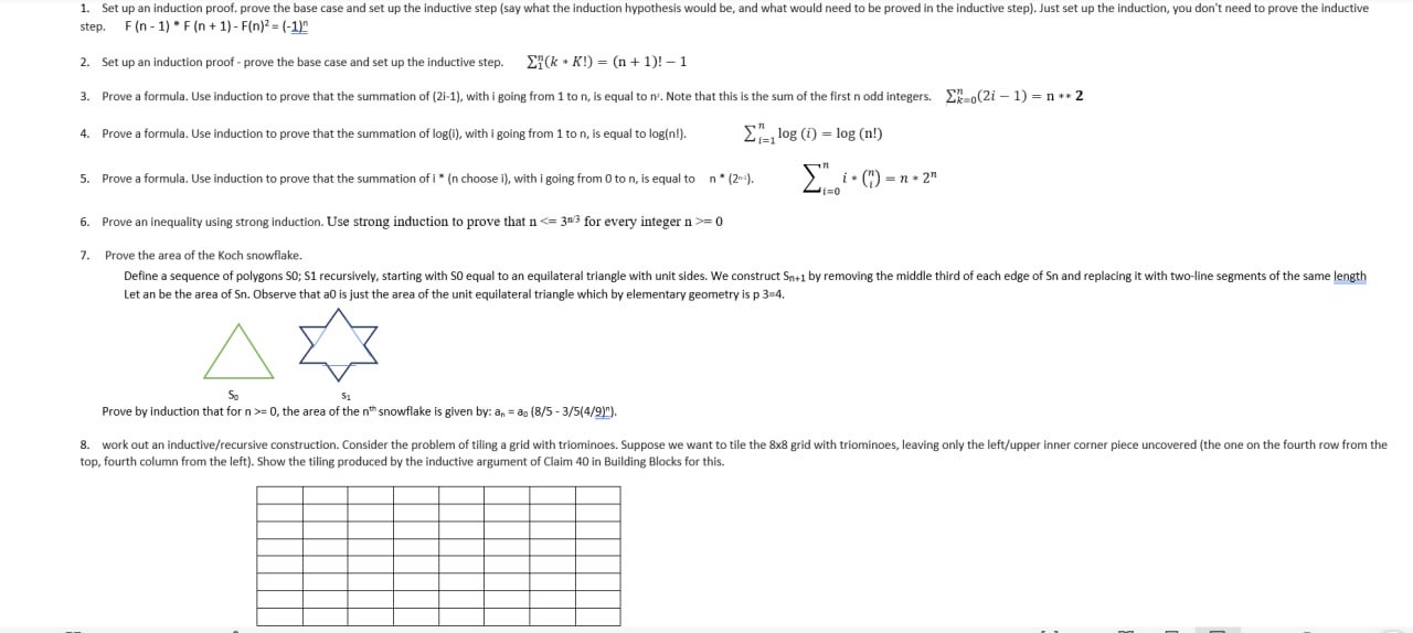 1. Set up an induction proof, prove the base case