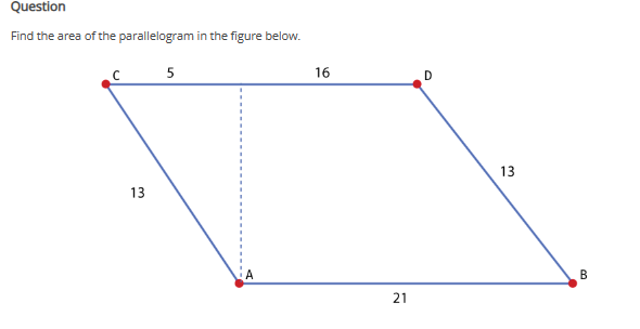 Question Find the area of the parallelogram in