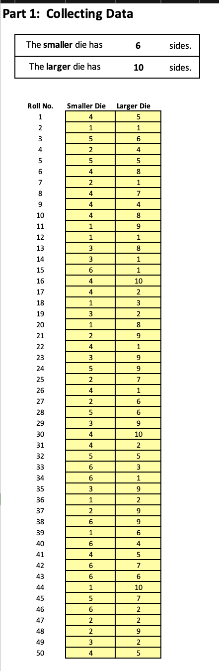 Part 2: Calculating Probabilities Table 1: Use