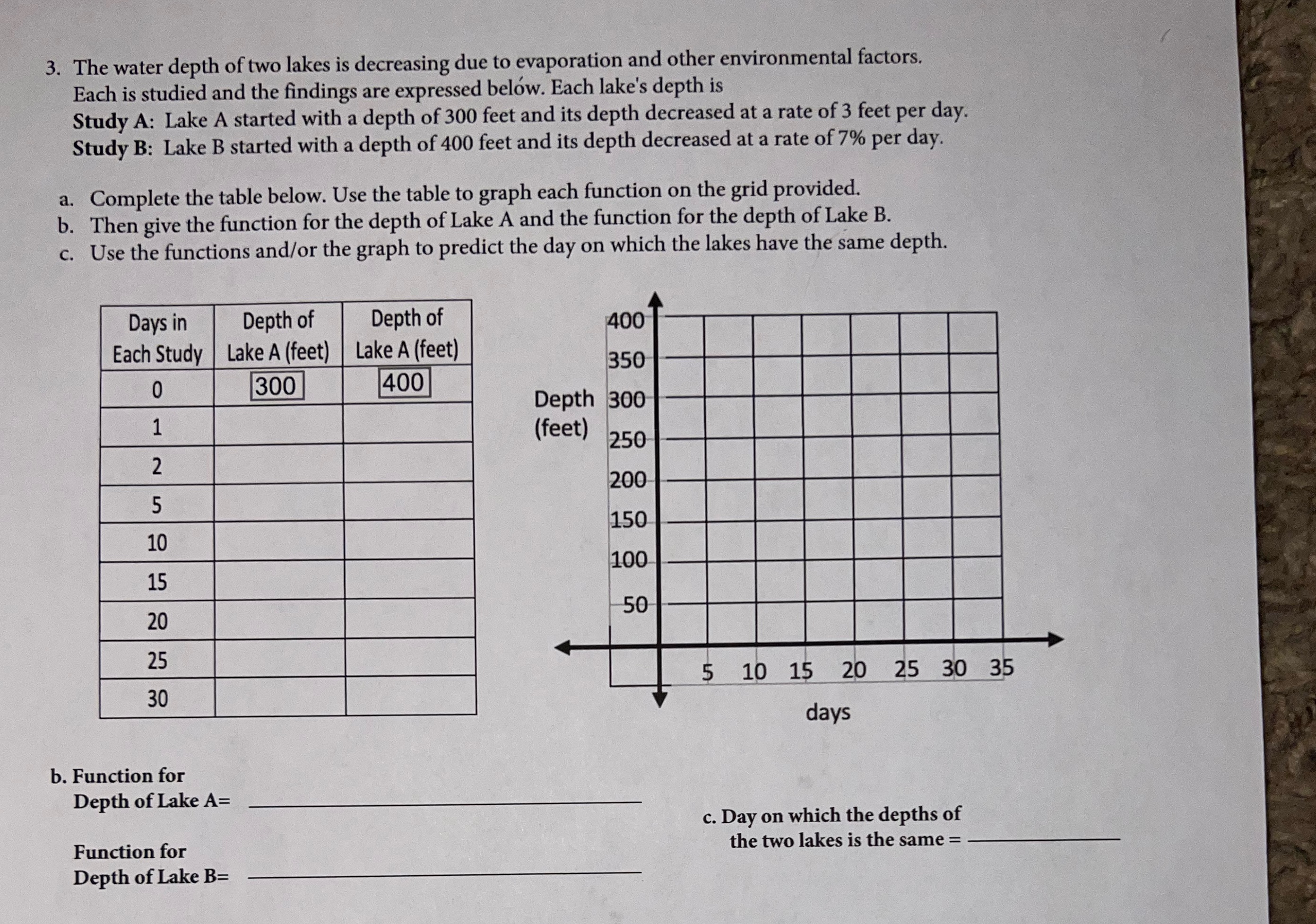 3. The water depth of two lakes is decreasing due