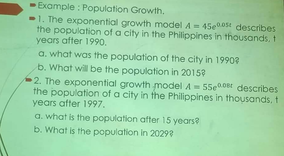 - Example : Population Growth. -1. The