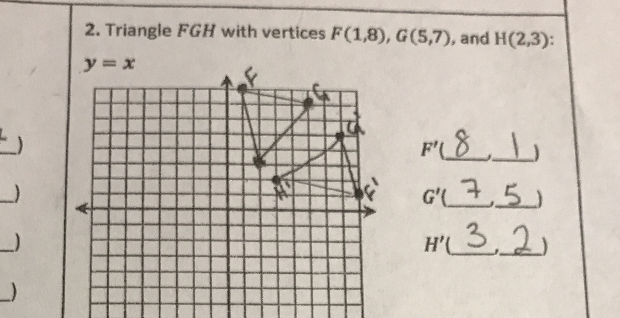 Is this right? 2. Triangle FGH with vertices