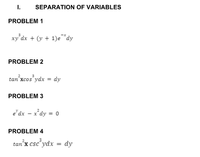 ANSWER THE FOLLOWING PROBLEM SEPARATION OF