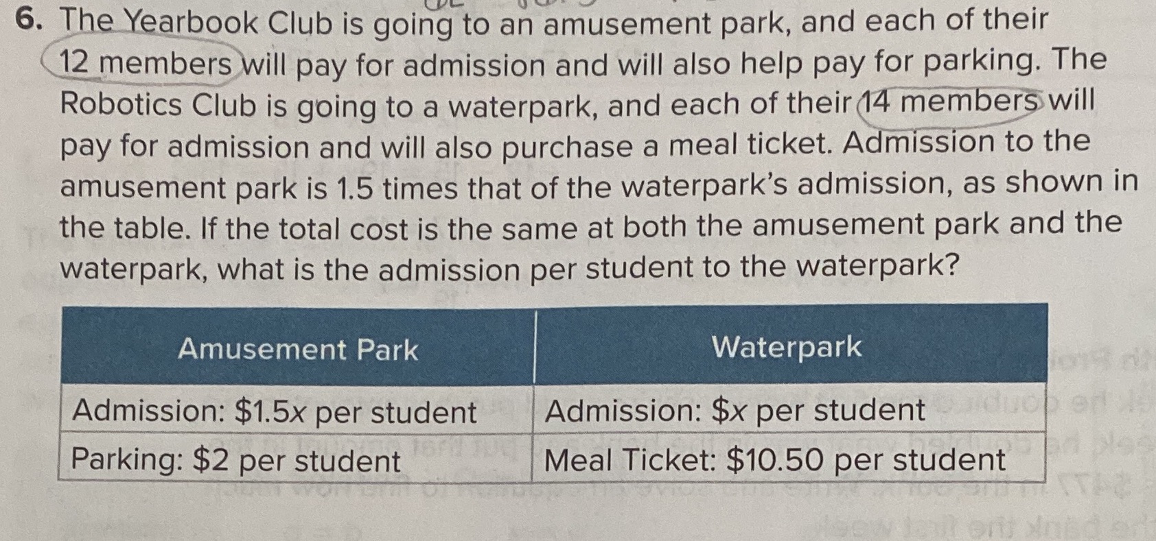 6. The Yearbook Club is going to an amusement