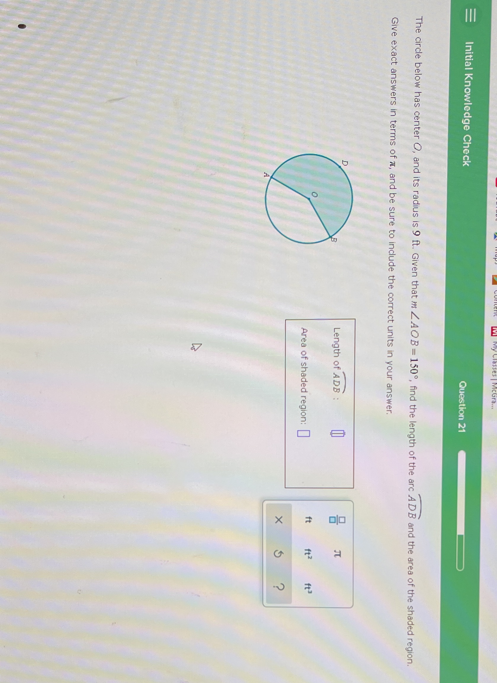 Initial Knowledge Check Question 21 The circle