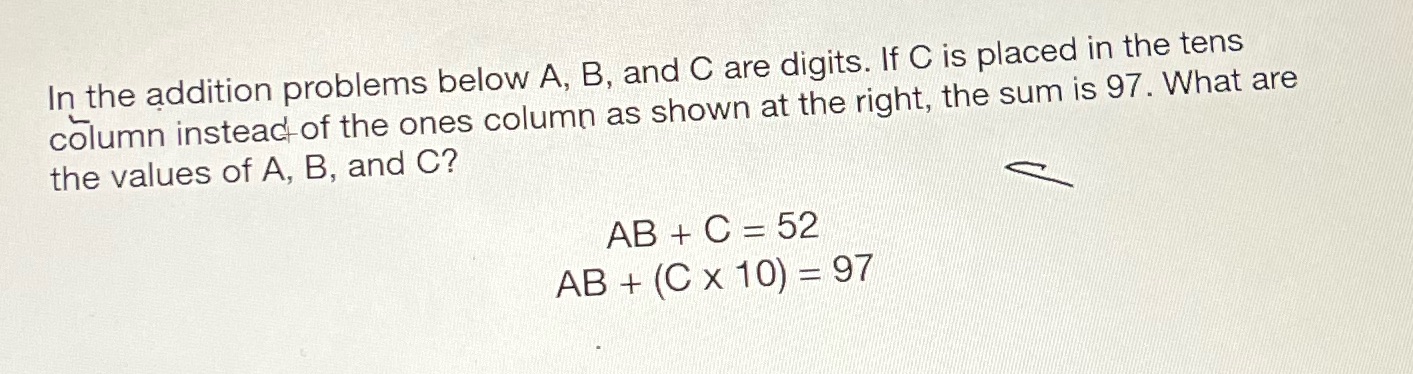 In the addition problems below A, B, and C are