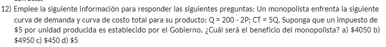 12) Emplee la siguiente informacion para