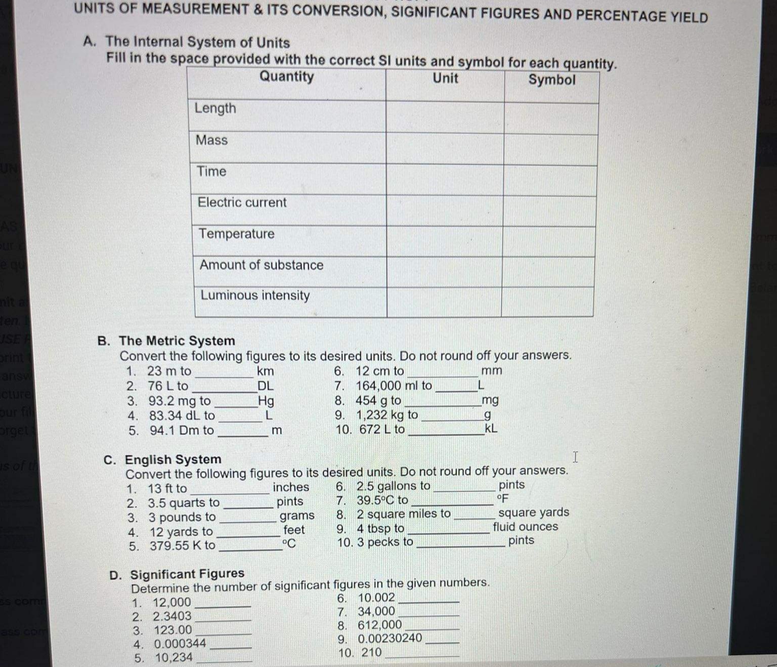UNITS OF MEASUREMENT & ITS CONVERSION,