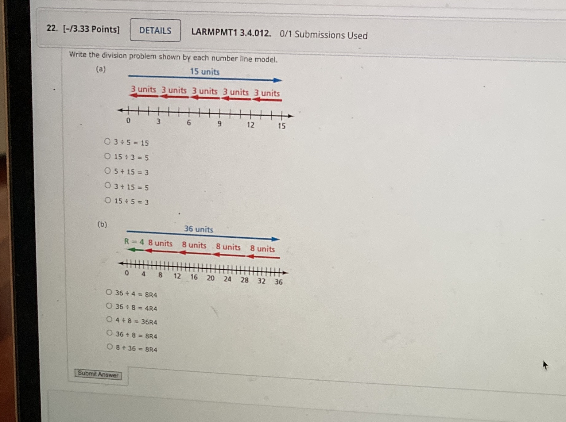 22. [-/3.33 Points] DETAILS LARMPMT1 3.4.012. 0/1