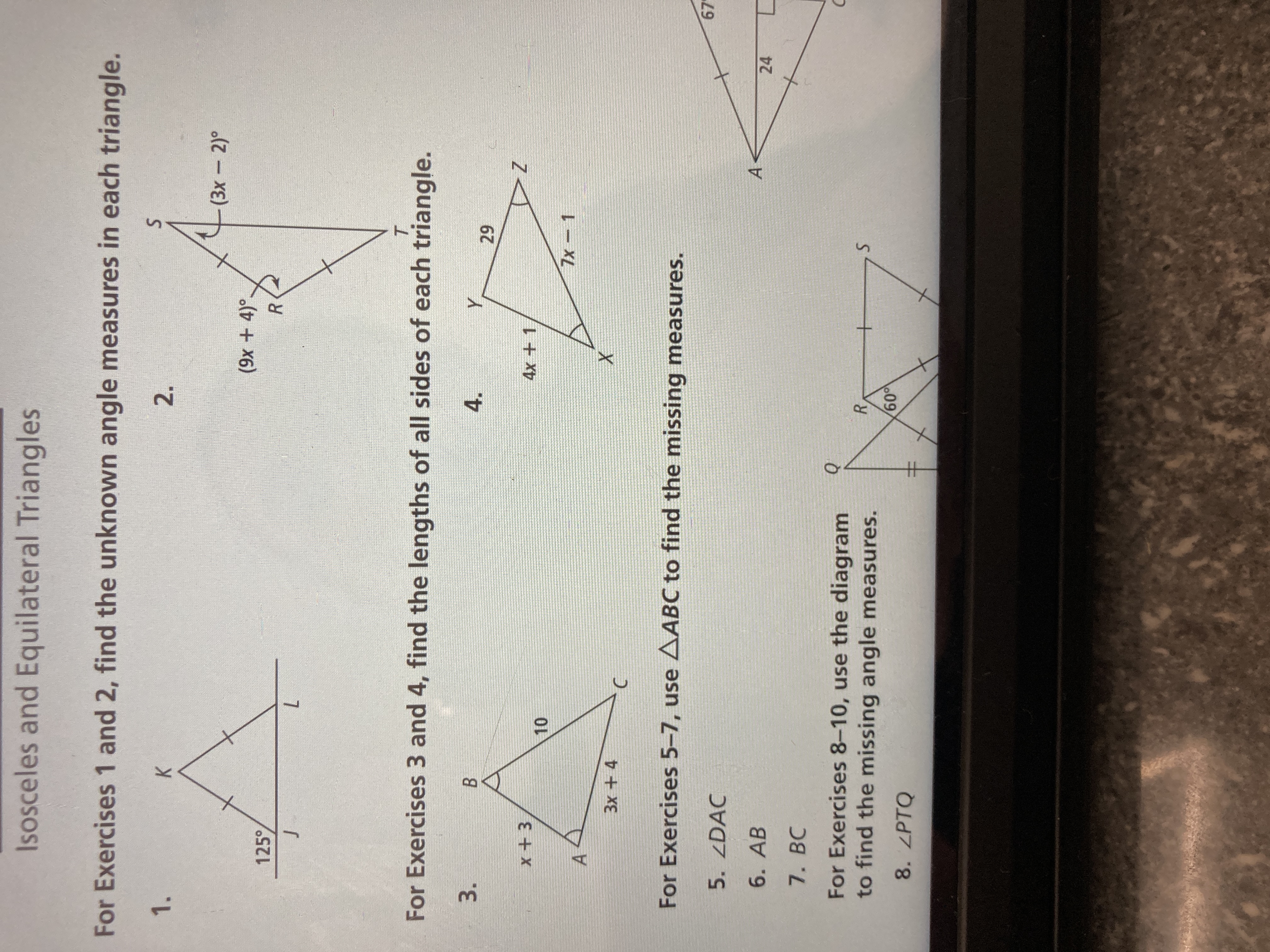 Isosceles and Equilateral Triangles For Exercises
