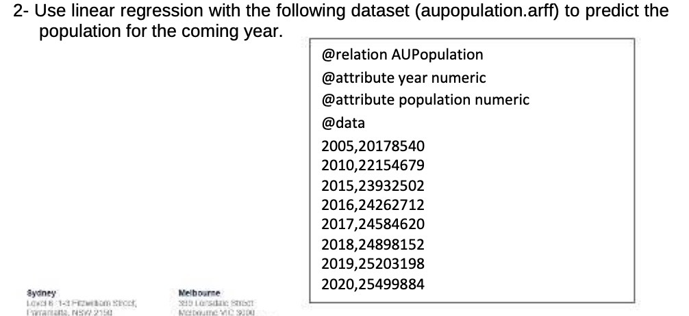 2- Use linear regression with the following