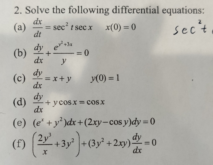 2. Solve the following differential equations: