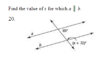 Find the value of x for which a b. 20. (x + 72)
