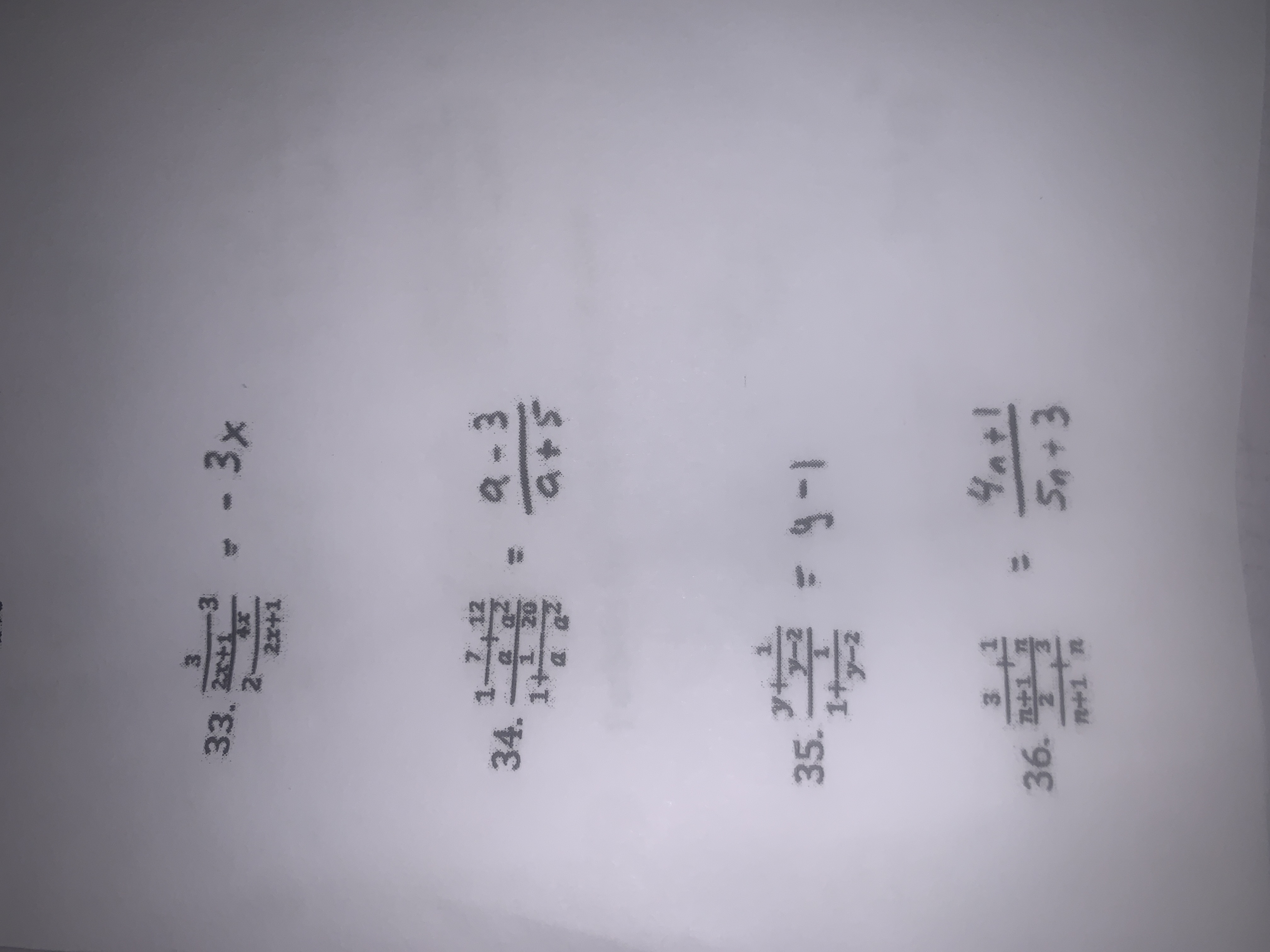 33. 3 x 12 34 a2 20 35. 3 36. n+1 2 50 + 3 n