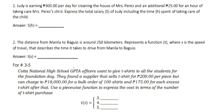 1. Judy is earning P300.00 per day for cleaning