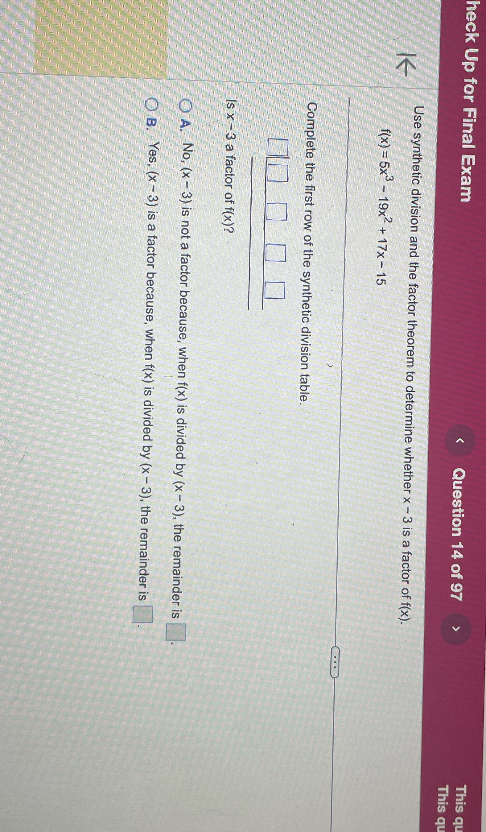 Please solve heck Up for Final Exam Question 14