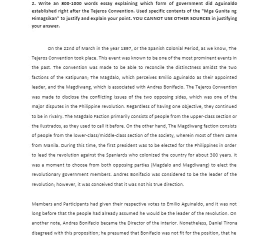 2. Write an 800-1000 words essay explaining which