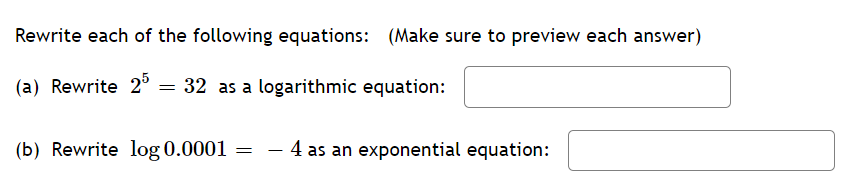 6.3 1) Write the equation in exponential form.