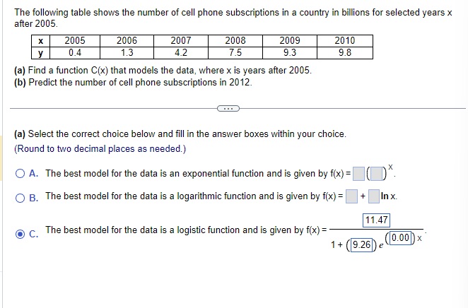 question a & b The following table shows the