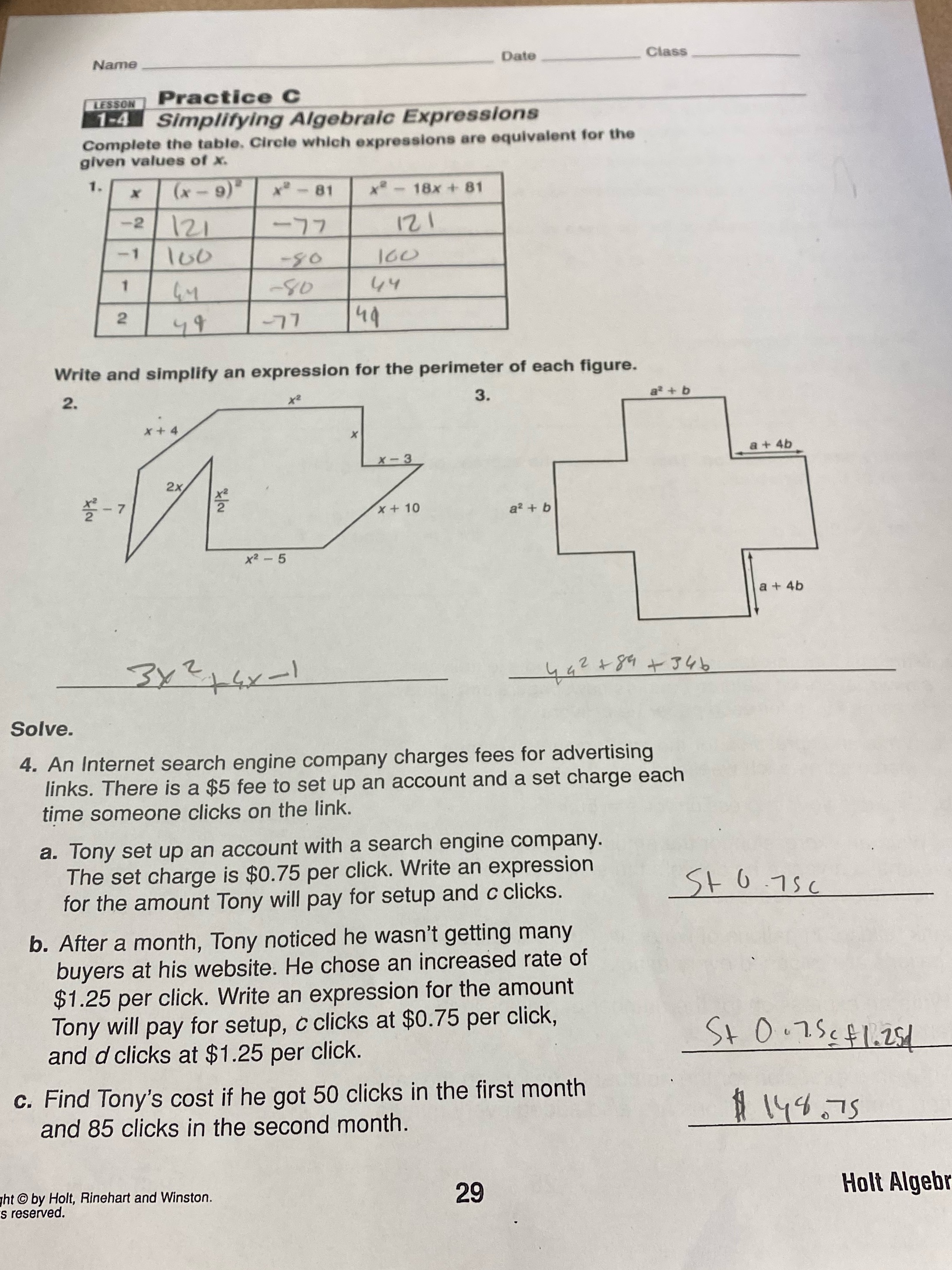 Name Date Class LESSON ] Practice C 1-4