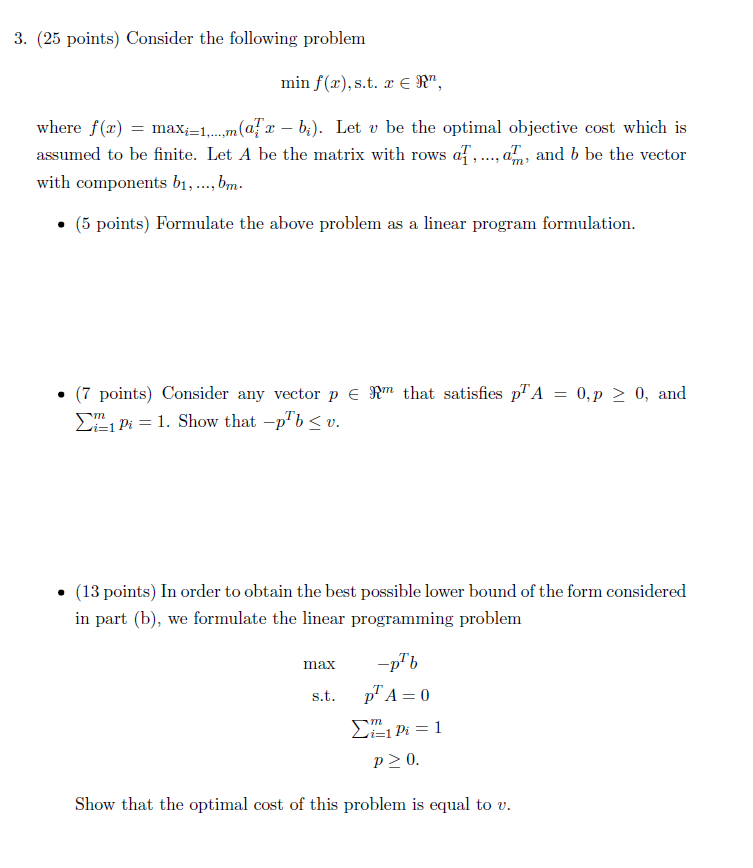 3. (25 points) Consider the following problem min