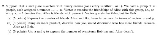 2. Suppose that I and y are n-vectors with binary
