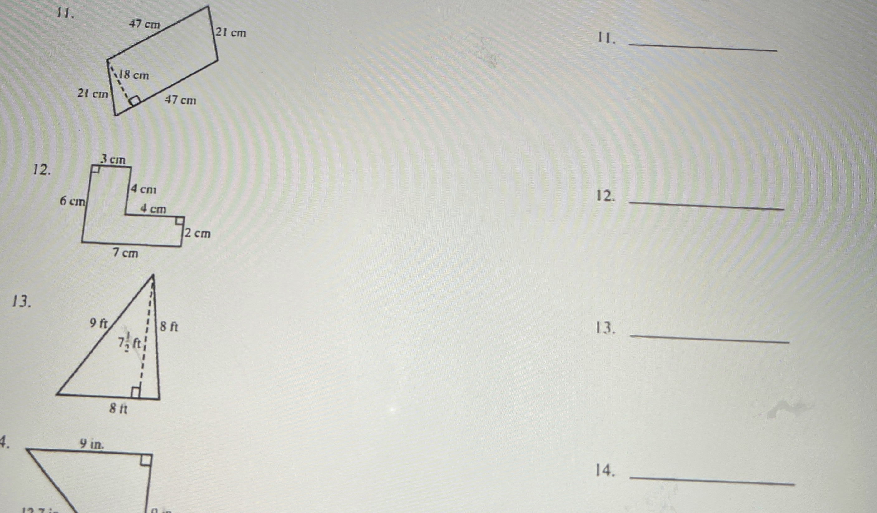 11. 1I. 47 cm 21 cm 18 cm 21 cm 47 cm 3 cm 12.