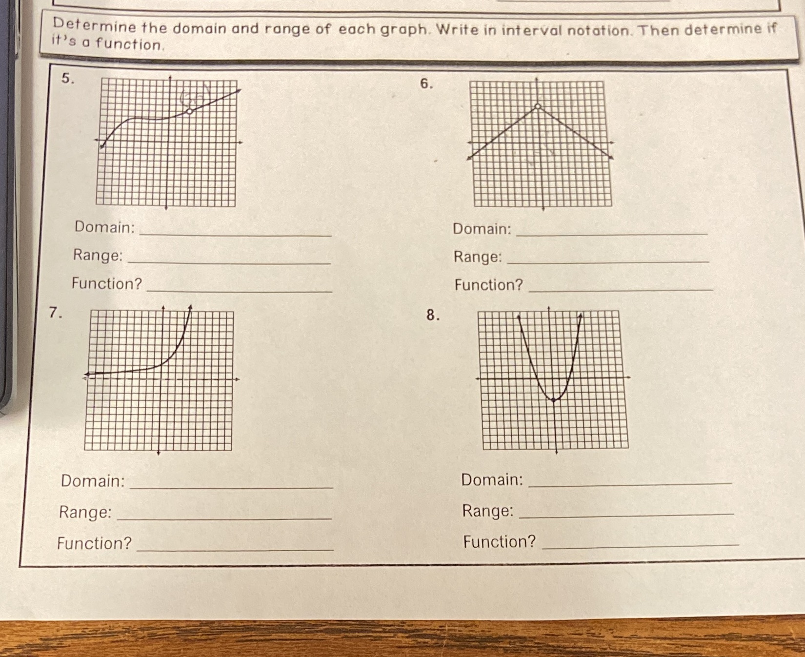 Determine the domain and range of each graph.